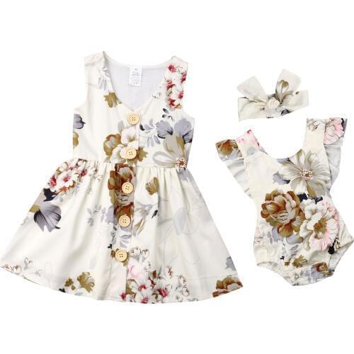 Summer Toddler Kid Baby Girls Dress Big Sister Tutu Dress Party Holiday Girls Costume Little Sister Infant Baby Girls Rompers