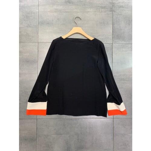 Fashion 2021 new ladies long sleeve sexy casual color contrast silk shirt 0105