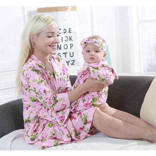 Fashion Floral Sexy Sleepwear Large Size Night Dress Women Nightwear Nightdress Summer Nightgown Bath Gown Parent-child outfit