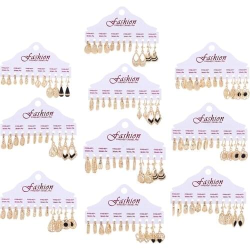 6 pairs/set trendy golden irregular geometric metal statement hanging dangle earrings for women girl wedding party gift