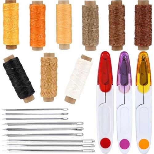 MIUSIE 7 Pcs Leather Sewing Kit With Leather Waxed Thread ,Needle And Scissors Sewing Supplies For Leather Handmade Sewing
