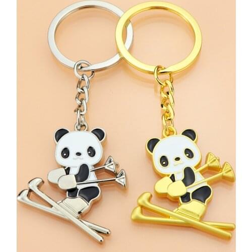New Exquisite Keychain Metal Cute Ski Panda Shape Keyring Ladies Bag Ornaments