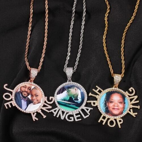 GUCY Custom Name Photo Pendant Necklaces Cubic Zirconia Hip Hop Jewelry Copper Micro Paved CZ Men For Gift
