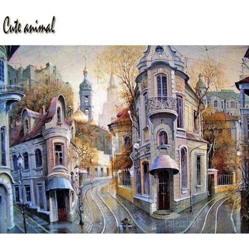 Full Square Round Diamond Painting European City Street Landscape 5d Diy Pictures Rhinestone Diamond Embroidery Mosaic Home Art
