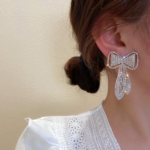 Luxury Full Rhinestone Big Bowknot Stud Earrings for Women Girls Simple Geometric Earring Statement Jewelry 2021 New Trendy