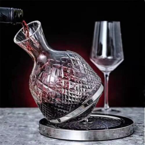 Luxury Lead-Free Crystal Rolling Top Transparent Rotating Tumbler Whiskey Wine Decanter