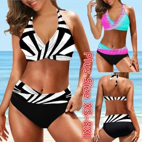 Striped Printed Bikini Set Sexy Brazilian Womens Swimsuit Oversized Swimwear 8xl Plus Size Bikini Set 2 Piece Sets Bathing Suit
