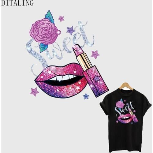 Iron-On Transfers For Clothing Sweet Lips Patch Thermo-Stickers For Hoodies Tops DIY Washable Print Patches Fashion Girl Sticker