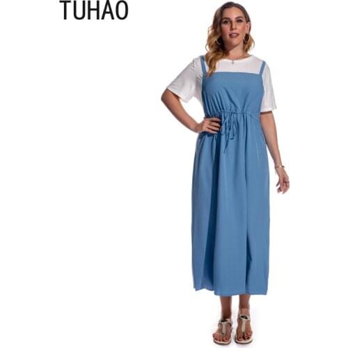 TUHAO Women Long Dresses Summer Mother Mom Casual Dress Plus Size 5XL 4XL 3XL Short Sleeve Loose Dress Casual 2021 Dress Clothes
