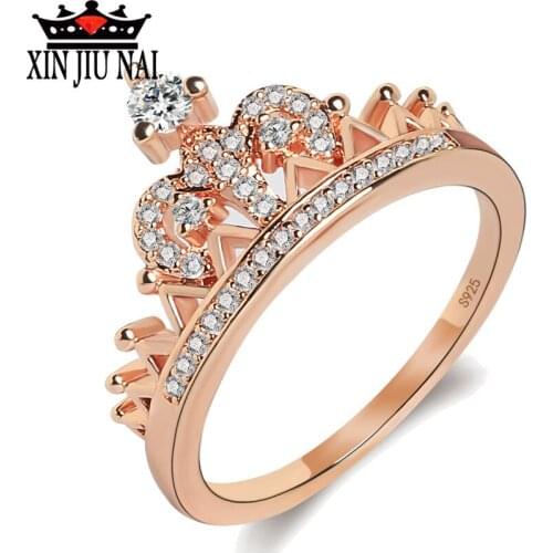 Vecalon 2 colors Crown Jewelry Women ring AAAAA Cubic Zirconia 925 anillos silver Party wedding Band ring for women Fashion