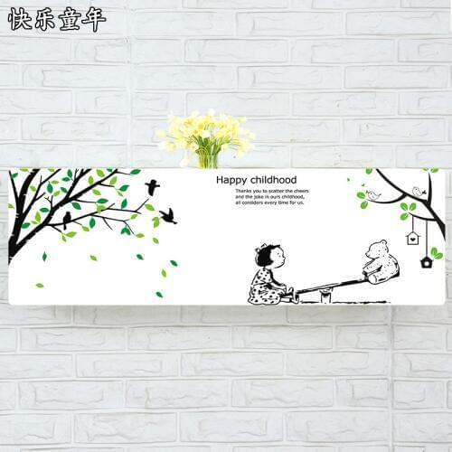 Indoor Air Conditioner Cover Wall Mounted Decorative Hood Embroidery 74 79 81 83 86 89 95 105 x 30 x 20cm Tree Girl Bear White