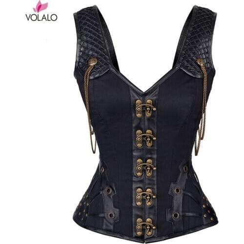 VOLALO Waist Trainer Corsets Leather Steampunk Corselet Gothic Clothing Waist Trainer Lingerie Slimming Party Corsets Bustiers