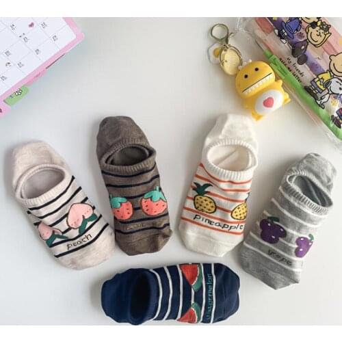 Cartoon Fruit Patterned Women Ankle Breathable Low Seamless Invisible Socks Slippers Female Cotton Boat Short Socks for Girl
