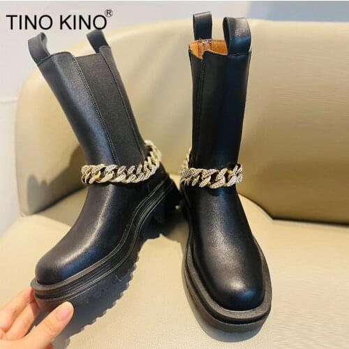 Womens Short Boots Black Removable Metal Chain Fashion Woman Ankle Boot Shoes Leather Platform Luxury Chelsea Boot Winter New