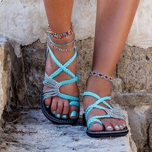 Plus Size 43 Women Sandals Hand Weaving Summer Shoes Woman Rome Style Beach Shoes Flat Sandals Mejur