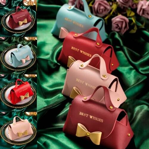 1pc Cute Mini Handbags Gift Box Packaging Leather Tote Candy Bags Bowknot Pouches Wedding Birthday Favours Party Supplies