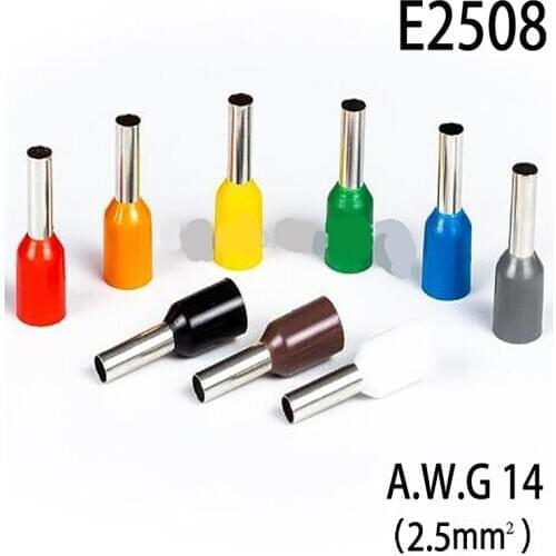 100pcs E2508 For 2.5mm2, 14 AWG Insulated Ferrules Terminal Block Cord End Wire Connector Electrical Crimp Terminator Wire