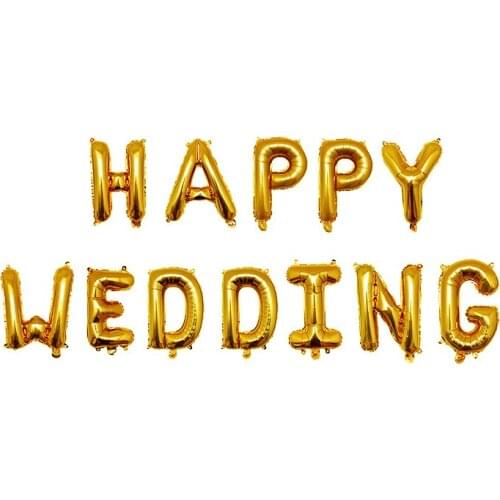 12pcs/lot 16inch Rose Gold Happy Wedding letters Balloons Bride Mariage Wedding Decor Valentines Day Event Supplies