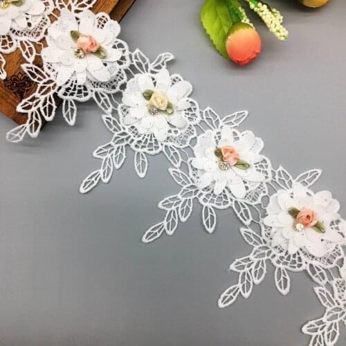 2 yard Cotton Rose Flowers Leaf Tassel Embroidered Lace Trim Ribbon Fabric Sewing Craft For Costume Wedding Dress Decoration