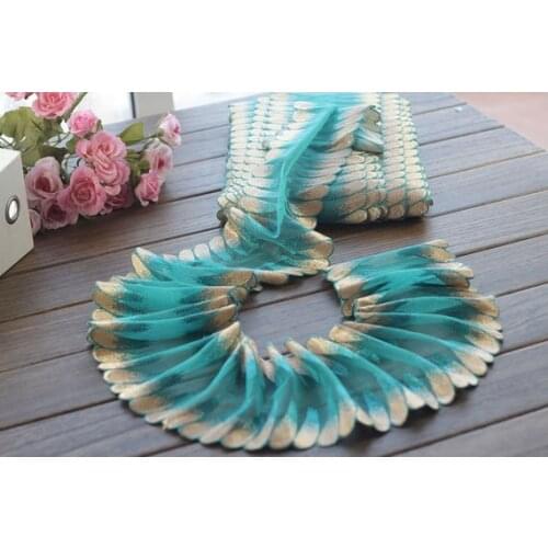 2 Yards Lace Trim Beige Embroidered Cyan Tulle Lace Trim 4.72 Inches Wide High Quality