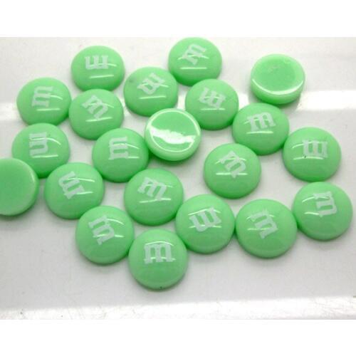 50Pcs 14mm Fuschia Green Decoration Crafts Letter M Bead Flatback Cabochon Scrapbook DIY Accessories Buttons