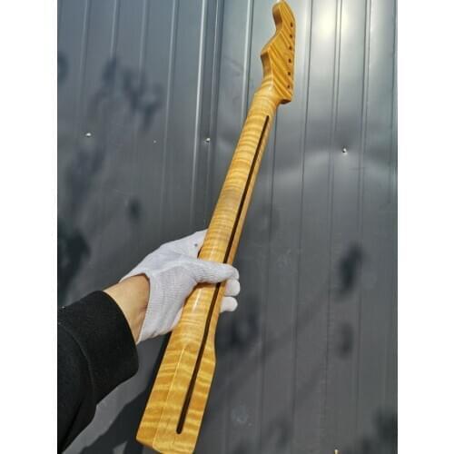 AA Tiger Flame Maple Guitar Neck 21Fret 25.5inch Dark Yellow Dot Inlay DIY