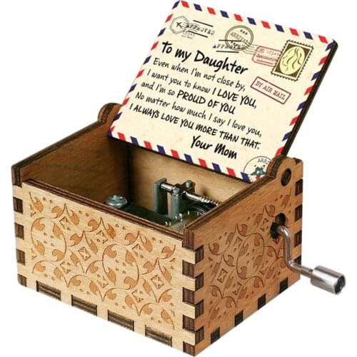 Engraved Wooden Music Box Hand-cranked Music Box for Daughter Wife Birthday Festival Gifts 6.4X5.2X4.2cm LBShipping