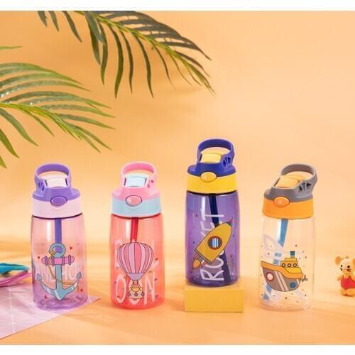 Outdoor Sport Baby Water Sippy Cup Cartoon Duck Mouth Bottles Leak Proof Push Button With Straw Baby Portable Anti Falling Cups