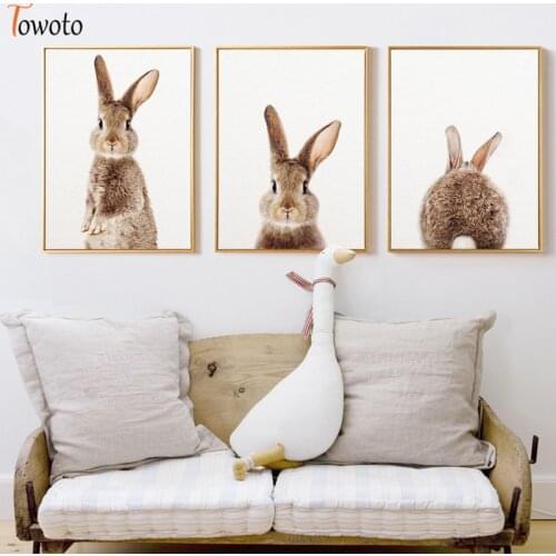 Nursery Bunny Prints Rabbits Poster Cute Animals Canvas Painting Unisex Wall Art Art Decoration Wall Pictures for Living Room