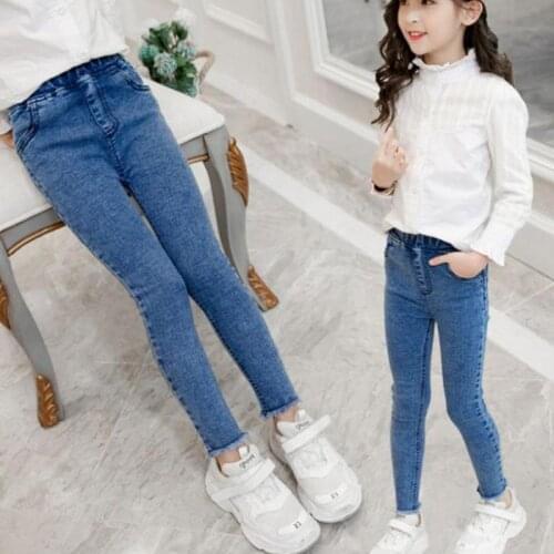 Girls Jeans Spring Summer New Slim Feet Pants Foreign Hair Edge Pencil Pants 3-12Y Leggings Girl Clothes