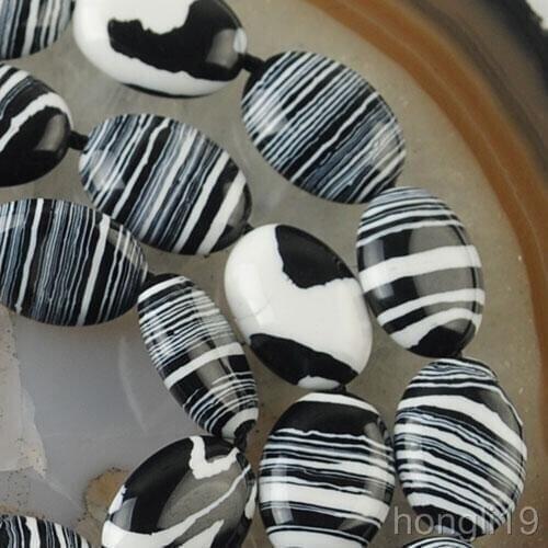 Hot sale Beautiful Square 13x18mm Black White Stripe Turkey stone Jewellery Oval Loose Bead 15'' Wholesale and retail