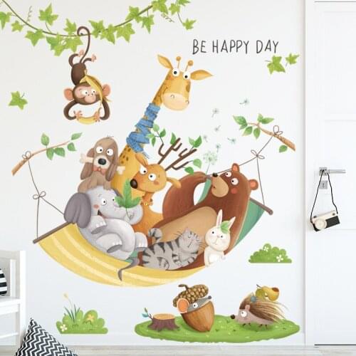 Hot Cartoon Giraffe Wall Stickers for Kids Rooms Kindergarten Wall Decor Self-Adhesive Wall Decals for Nursery Home Decor