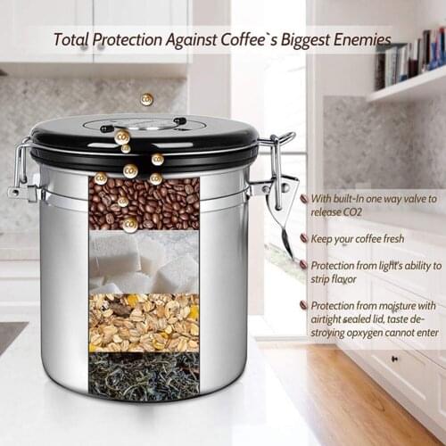 Stainless Steel Airtight Coffee Container Storage Canister Set Coffee Jar Canister With Scoop For Coffee Beans Tea 1.5L 1.8L