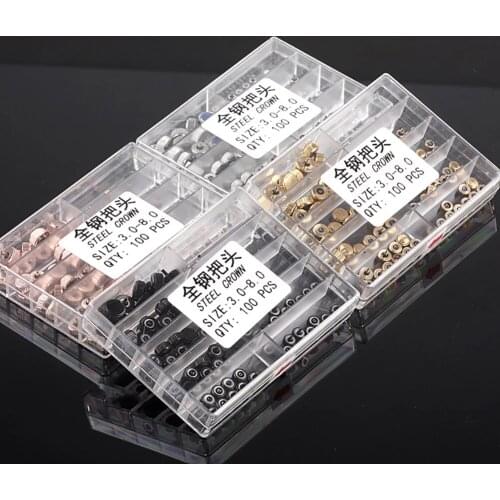 100pcs/Set Quartz Mechanical Watch Crowns Stainless Steel Watch Repair Tool Parts 3.0mm-8.0mm