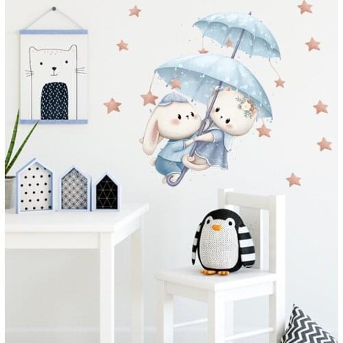 Creative Cute Dancing Bunny Wall Sticker for Kids Rooms Aesthetic Self-adhesive DIY Nursery Art Sticker Cartoon Animal Wallpaper