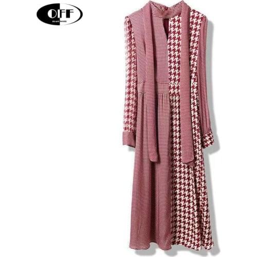 Summer Ladies Houndstooth Midi Dress Elegant Vintage Bow Plaid 3/4 Sleeve Casual Office Work Plus Size Dresses Women Clothes 2XL