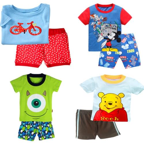 Summer Boys Girls Sets Pajamas Cartoon Clothing Mickey Baby Boy Sleepwear Clothes T-shirt+shorts Baby Girl Casual Pijamas