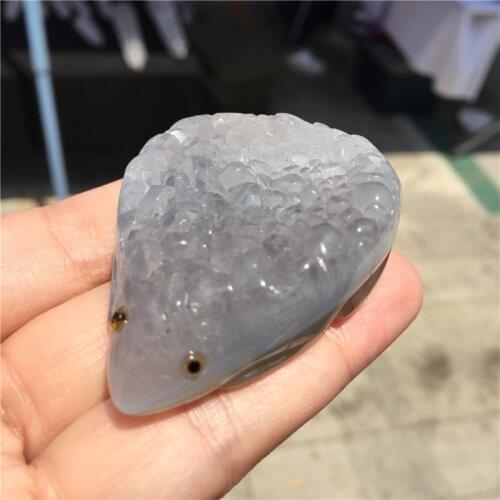 Cute Natural Agate Geode Crystal Hedgehog Hand Carved Polished Gemstone Home Decoration Collection Gift