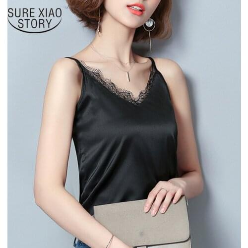 Fashion Sexy Lace Chiffon Women Camis Vest New Slim V Collar Black Green Chiffon Women Tank Sleeveless Female Blusa 0628 40