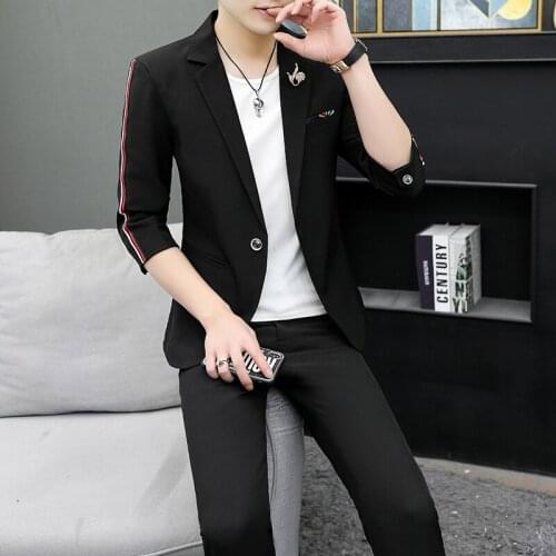 2021 New Summer High Quality Mens Patchwork Single Button Slim Shape High Street Two Piece Mens Suits