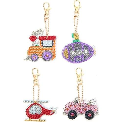 4pcs DIY Full Special Shaped Drill Diamond Painting Vehicle Keychain Mosaic Kit Rhinestone Drawing Picture Set Key Ring Pendant