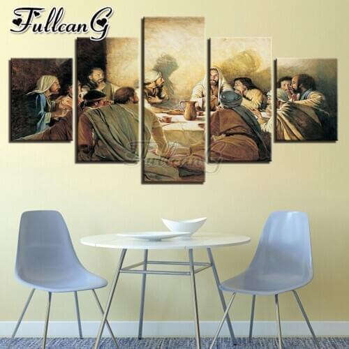 FULLCANG diy 5 piece diamond painting the last supper full square/round drill 5d mosaic embroidery religion icon decor FC2193