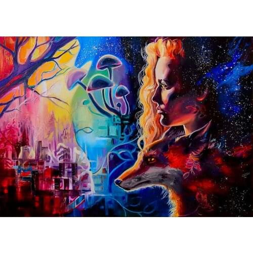 5D DIY Poured Glue Diamond Painting Kits Scalloped Edge Beauty And Beast Colorful Oil Painting Style Wall Decoration Unique Gift