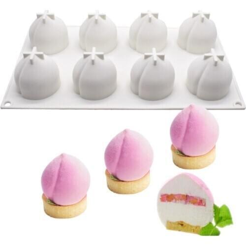 Peach Shape 8 Hole Mousse Cake Decorating Silicone Mold for Baking Dessert Chocolate Bakeware Easy Demould Can Frozen Steamed