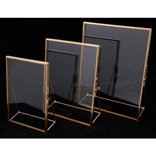 Simple Antique Rectangular Freestanding Transparent Glass Photo Frame for Home Decoration Vintage Gold Table Decor Home Decor