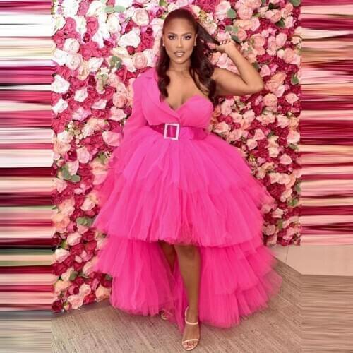 Rose Red Asymmetrical Women Skirt High Low Tiered Tulle Tutu Skirts Extra Puffy Evening Party Gown Party Skirt Custom Made