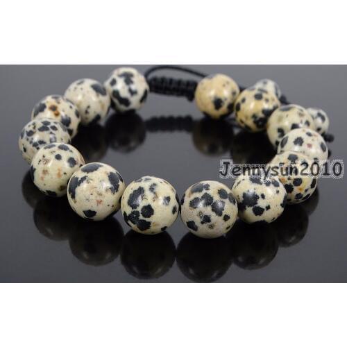 Handmade 12mm Adjustable Natural Dalmation Spot Gems Stone Round Beads Bracelet Healing Reiki 5 Strands/Pack