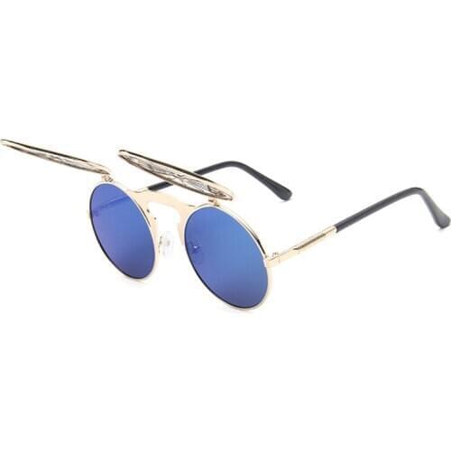 Steampunk Round Flip Up Sunglasses Unisex Retro Gothic Steam Punk Eyeglasses Men Women Cool Funny Sun Glasses