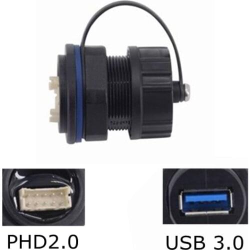 USB 3.0 Waterproof Connector IP68,Industrial USB Type A Female to PHD 2.0 2*5P Female Socket Plug Panel Mount with Dustproof Cap