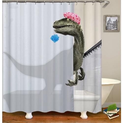 Funny Dinosaur Elephant Shower Curtain Cute Animal Take Bath With 12 Hooks Home Decor Drop Ship Cartoon Bathroom Curtain